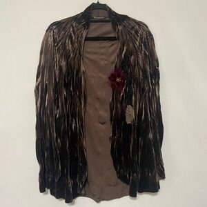 Surrealist EUC brown velvet open front cardigan with applique floral size 4